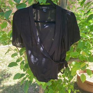 Black chiffon short sleeve blouse